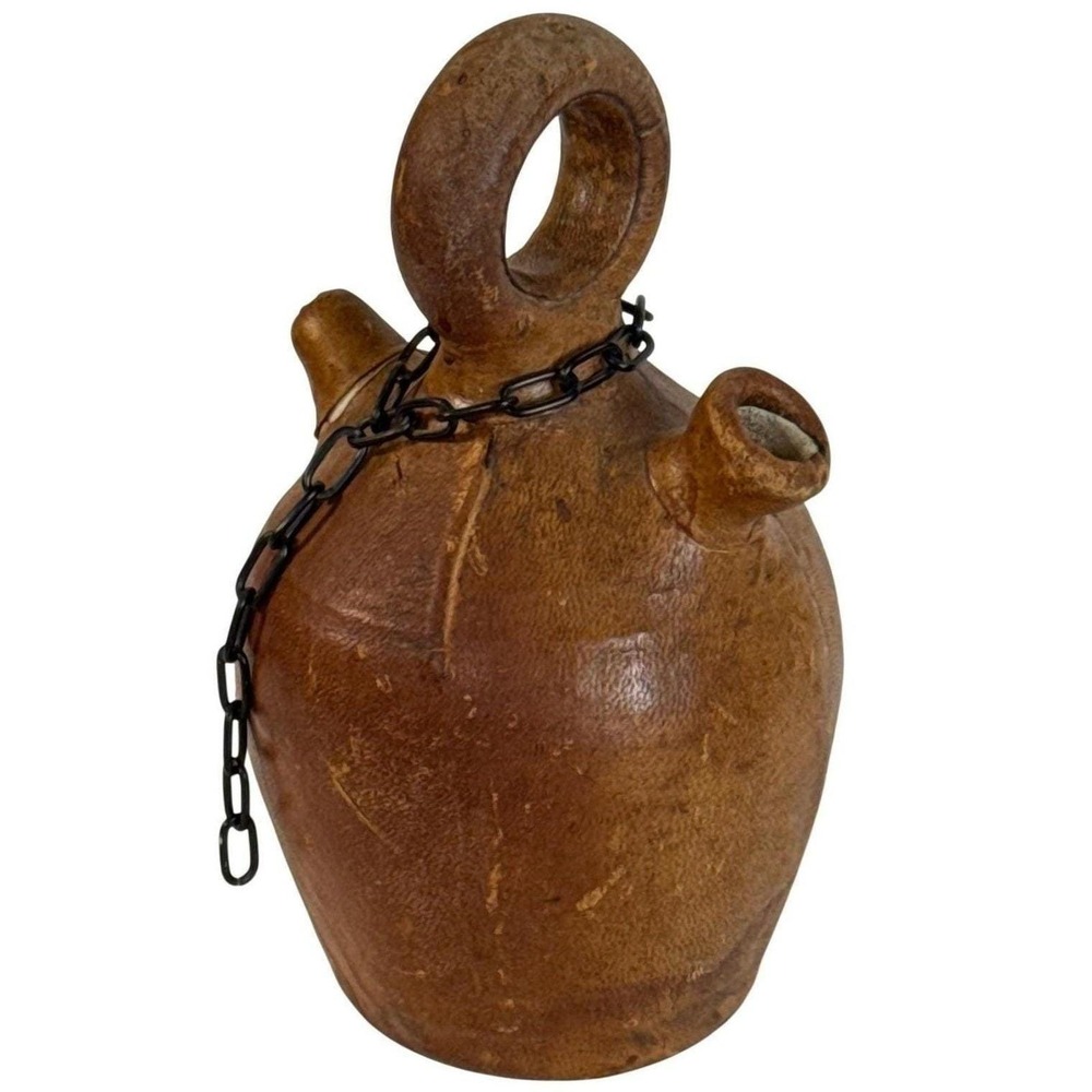 Vintage Raymon Spain Leather Wrapped Ceramic Costrel Pilgrim Flask Jug 8.5" - Picture 7 of 8
